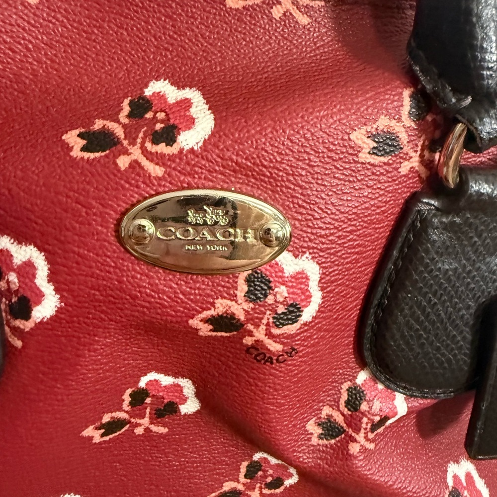 Coach Red Floral Mini Satchel with Black Handles - Picture 3 of 7